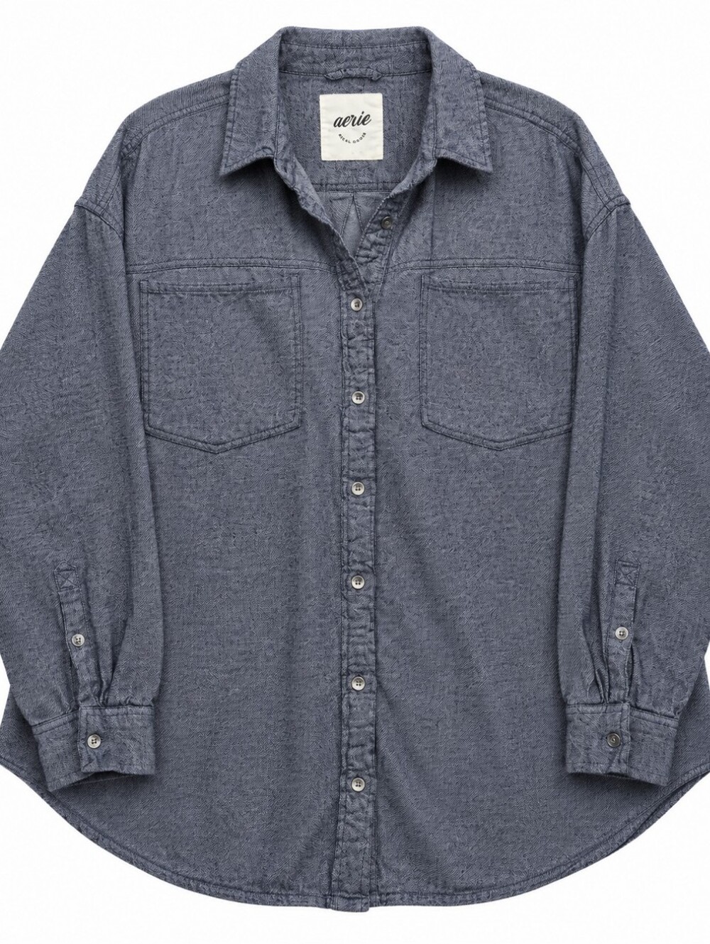 aerie Oversize Button-Down Shirt in Heathered Blue
